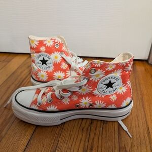 Converse Coral Pink Floral High-Top Sneakers